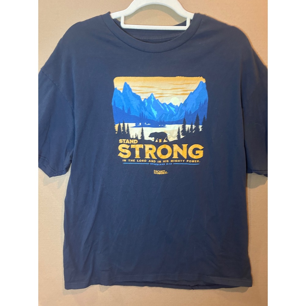Light Source Stand Strong Graphic Tee Mens XL Navy Blue Excellent Ephesians 6:10